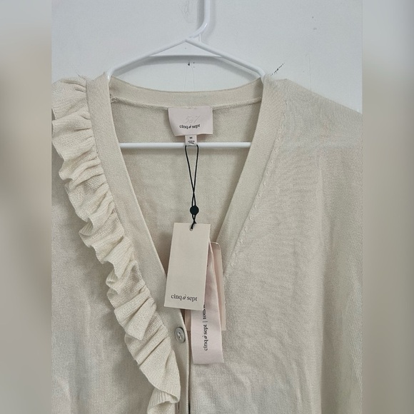 Cinq À Sept Tous Les Jours Gaetana Ruffle Cardigan Cashmere Silk Size M $325 NEW - Picture 2 of 5